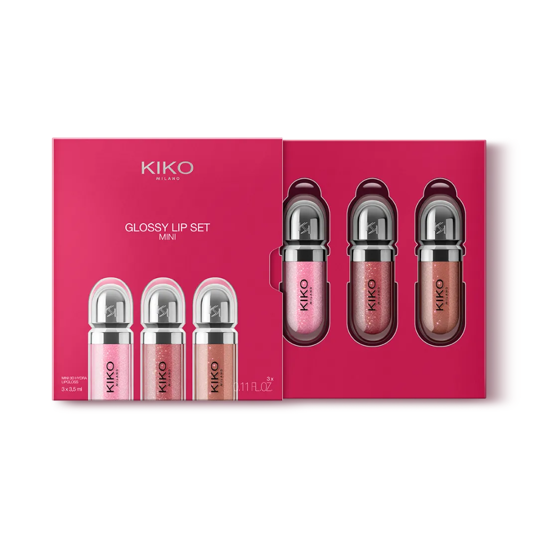 KIKO Milano Glossy Lip Set Mini – Kit of 3 3D Hydra Lip Glosses Mini Size
