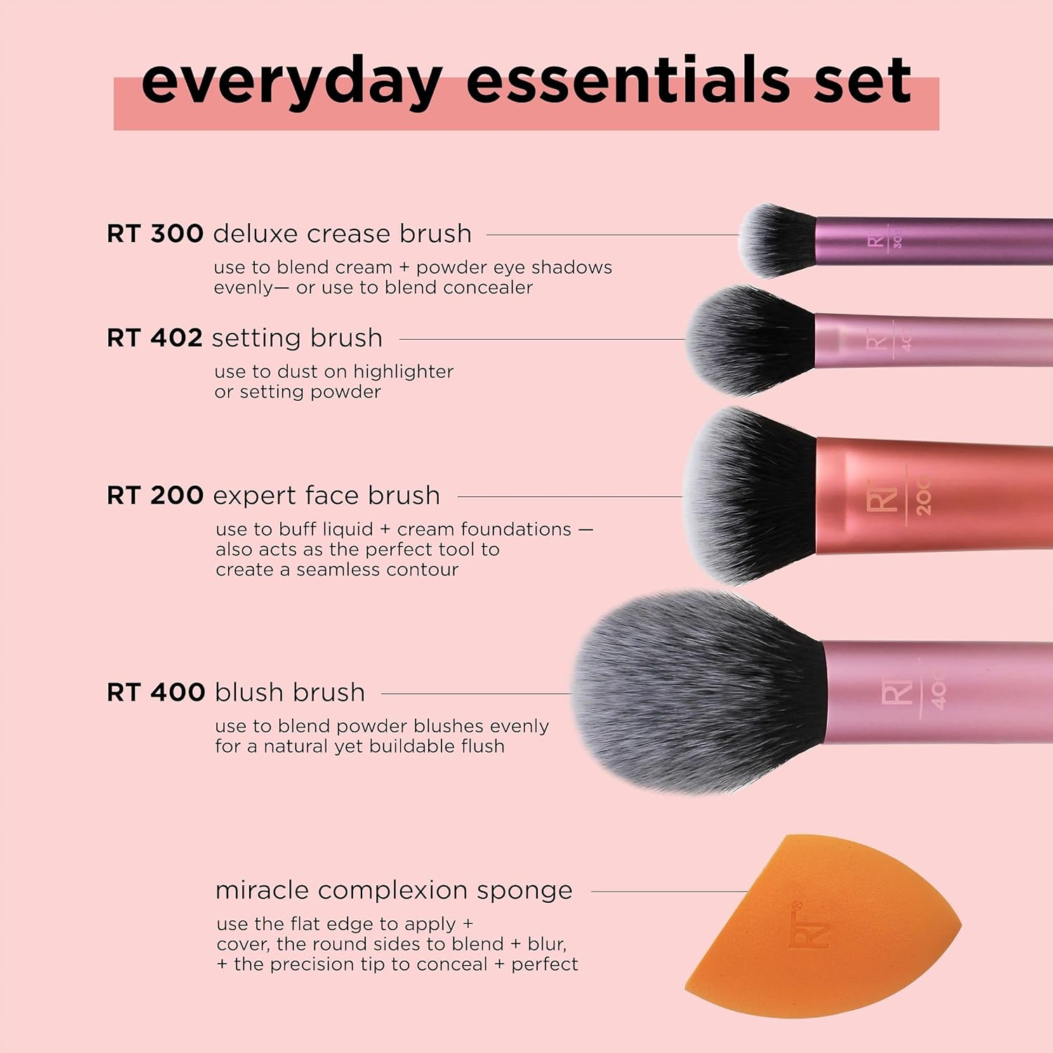 Real techniques Everyday Essentials Makeup Brush Set, 6 Pieces image 1