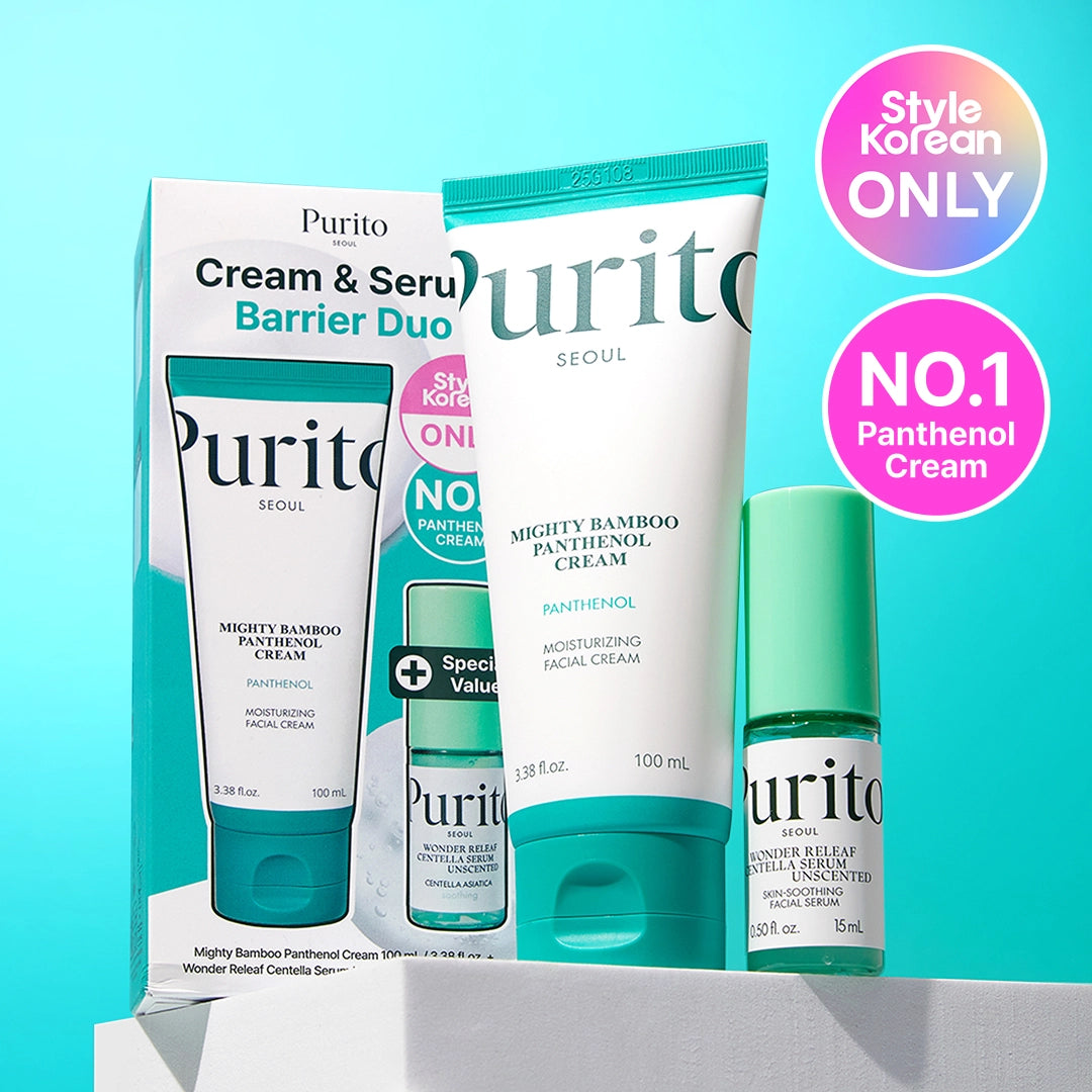 PURITO Cream & Serum Barrier Duo — Set Hidratante con Pantenol y Bambú para Fortalecer la Barrera de la Piel