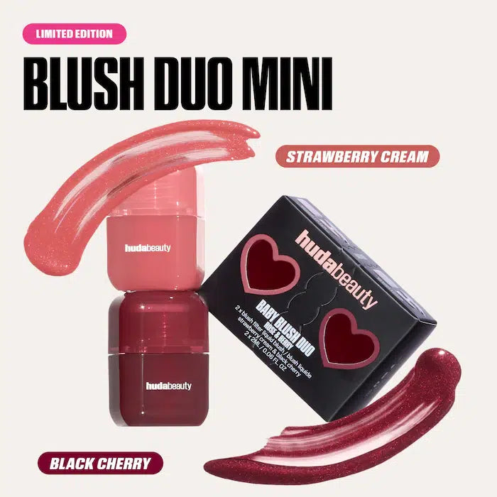 HUDA BEAUTY  Mini Baby Blush Duo Set -- Color: Strawberry Cream and Black Cherry - dusty rose / burnt berry image 1