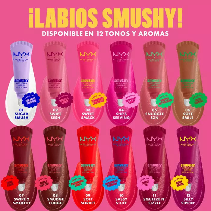 NYX Professional Makeup Smushy Matte Lip Balm – Bálsamo Labial Tintado Mate Suave Con Arroz Mochi Y Ceramidas