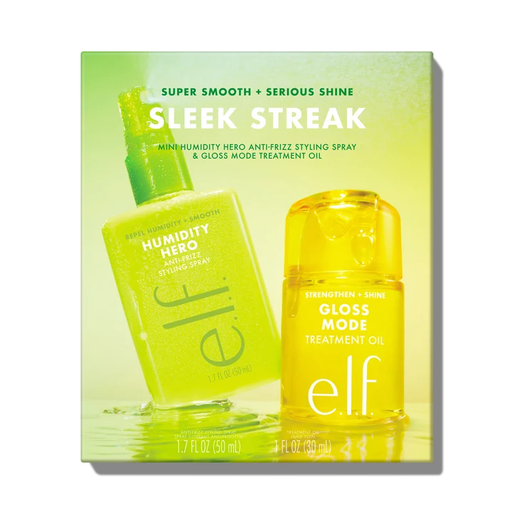 ELF Sleek Streak Shine Hair Care Kit Tamaño Viaje – Kit De 2 Pasos Anti-Frizz Y Aceite De Brillo