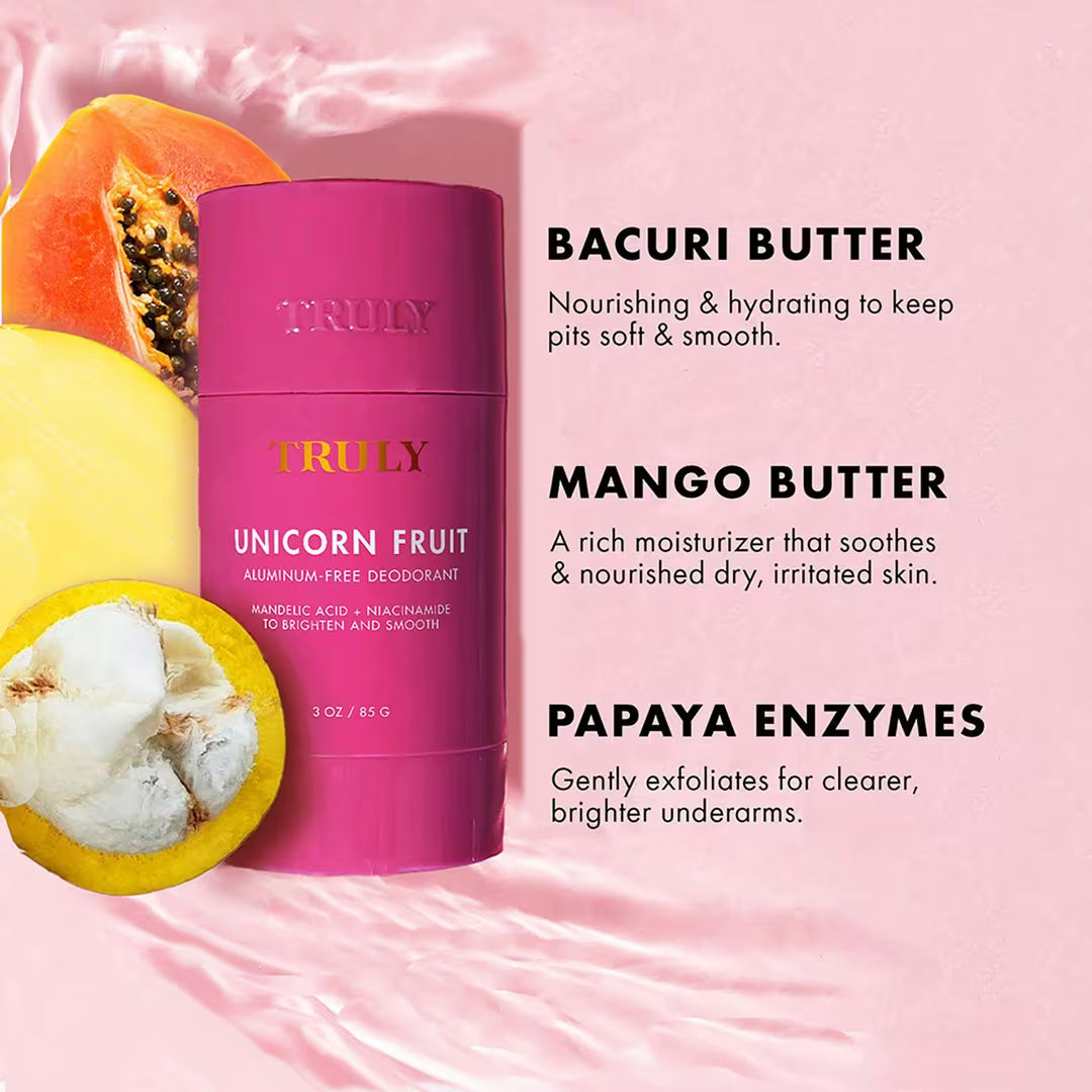 TRULY Unicorn Fruit Skin Brightening Deodorant Desodorante Iluminador Para Axilas Con Ácido Mandélico y Niacinamida