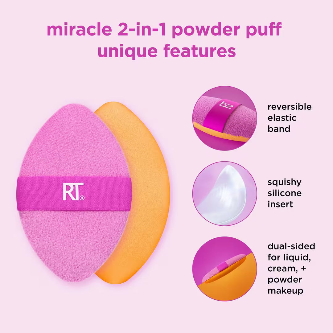 Real Techniques Miracle 2-In-1 Dual Sided Powder Puff — Borla Doble para Maquillaje en Polvo y Crema