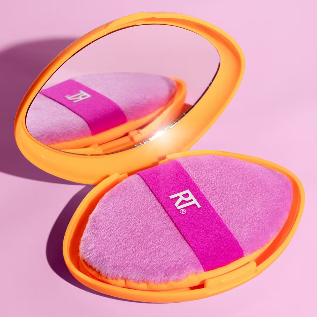 Real Techniques Miracle 2-In-1 Dual-Sided Powder Puff + Travel Case — Borla Doble para Polvos con Estuche
