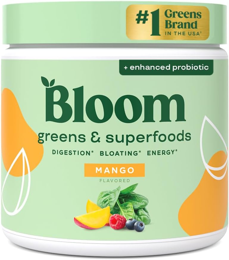 BAJO PEDIDO - Bloom Nutrition Super Greens Sabor Mango – Polvo Con Probióticos, Enzimas Y Superfoods Para La Salud Digestiva (30 Porciones)