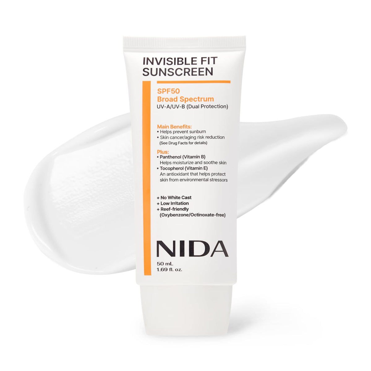 NIDA Invisible Fit Sunscreen SPF 50 50ml – Protector Solar Ligero Sin Cast Blanco Para Rostro Y Cuerpo