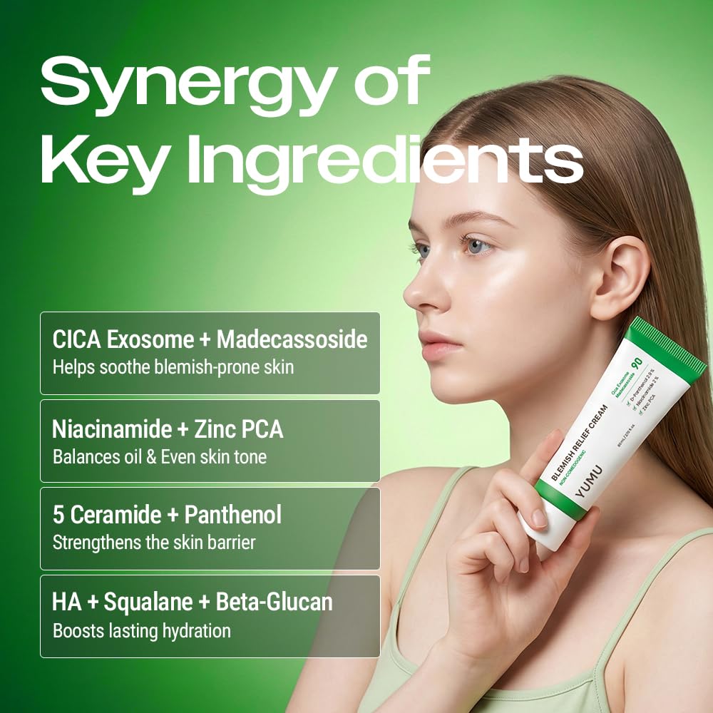 YUMU Cica Exosome Zinc Blemish Relief Cream – Crema Calmante Para Piel Sensible Y Propensa Al Acné 80 ML