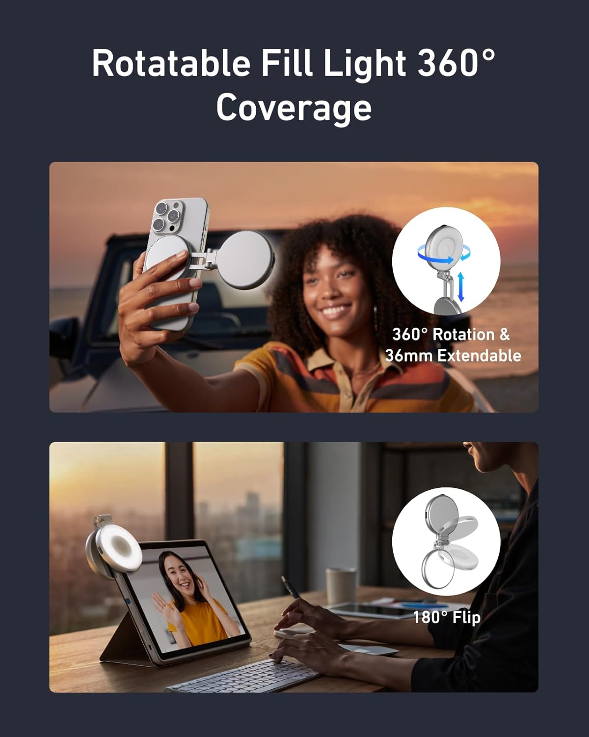 TELESIN C03 Magnetic Selfie Light — Luz LED Magnética Para Selfies y Videos Con Iluminación Profesional