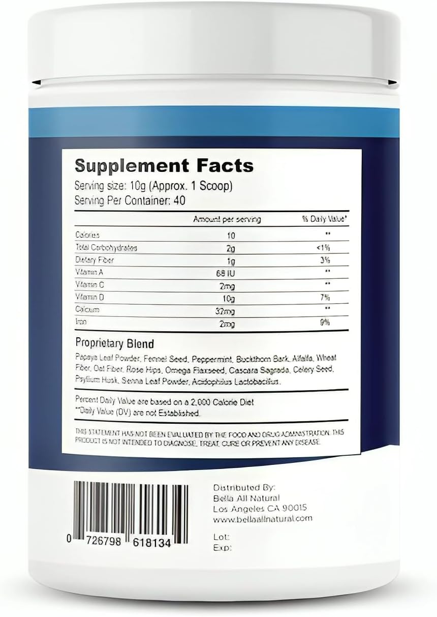 Bella All Natural Extreme Detox Suplemento Para Limpieza Intestinal Completa 400 g