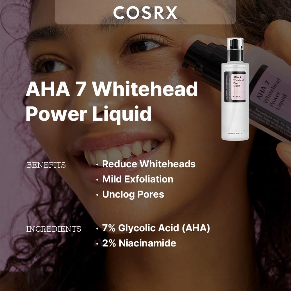 COSRX AHA 7 Whitehead Power Liquid – Exfoliante Químico Suave Para Eliminar Impurezas Y Puntos Blancos