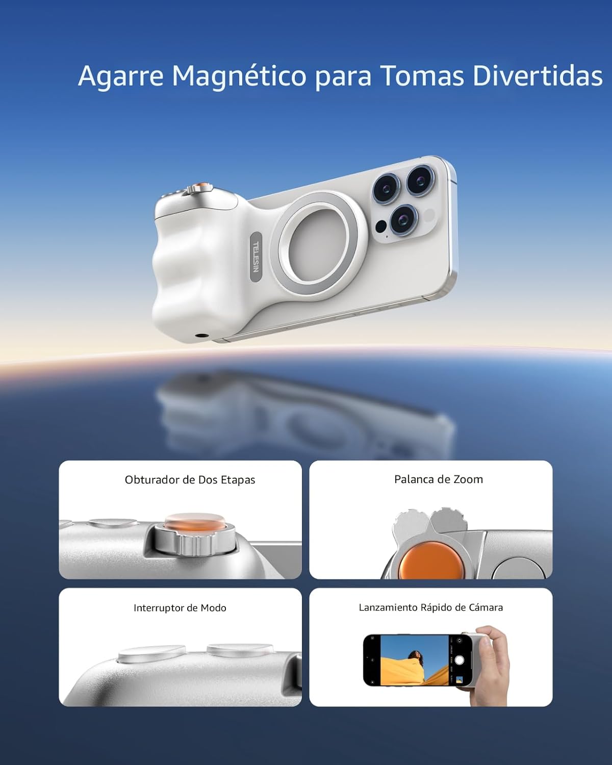TELESIN Fun Shot — Disparador Bluetooth Con Empuñadura Para Smartphone Compatible Con MagSafe y Trípode