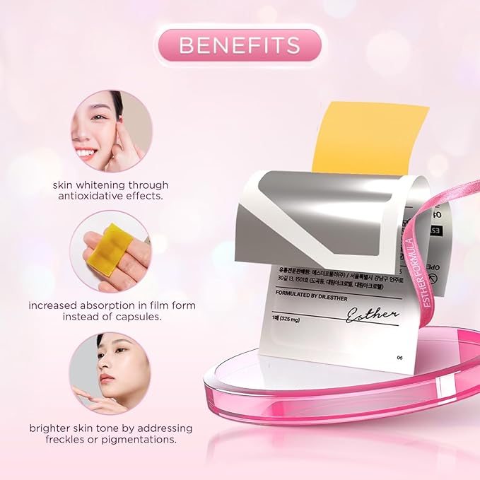 Lyuh Esther Glutathione Direct 3X (325 mg, 30 películas) - Película comestible con colágeno y vitamina C