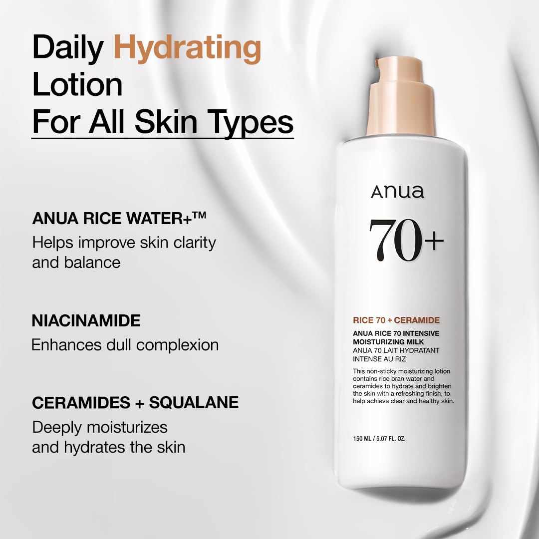 ANUA Rice 70 Niacinamide Moisture Lotion — Leche Hidratante Con Agua De Arroz, Niacinamida Y Ceramidas Para Piel Luminosa Y Suave 150 mL