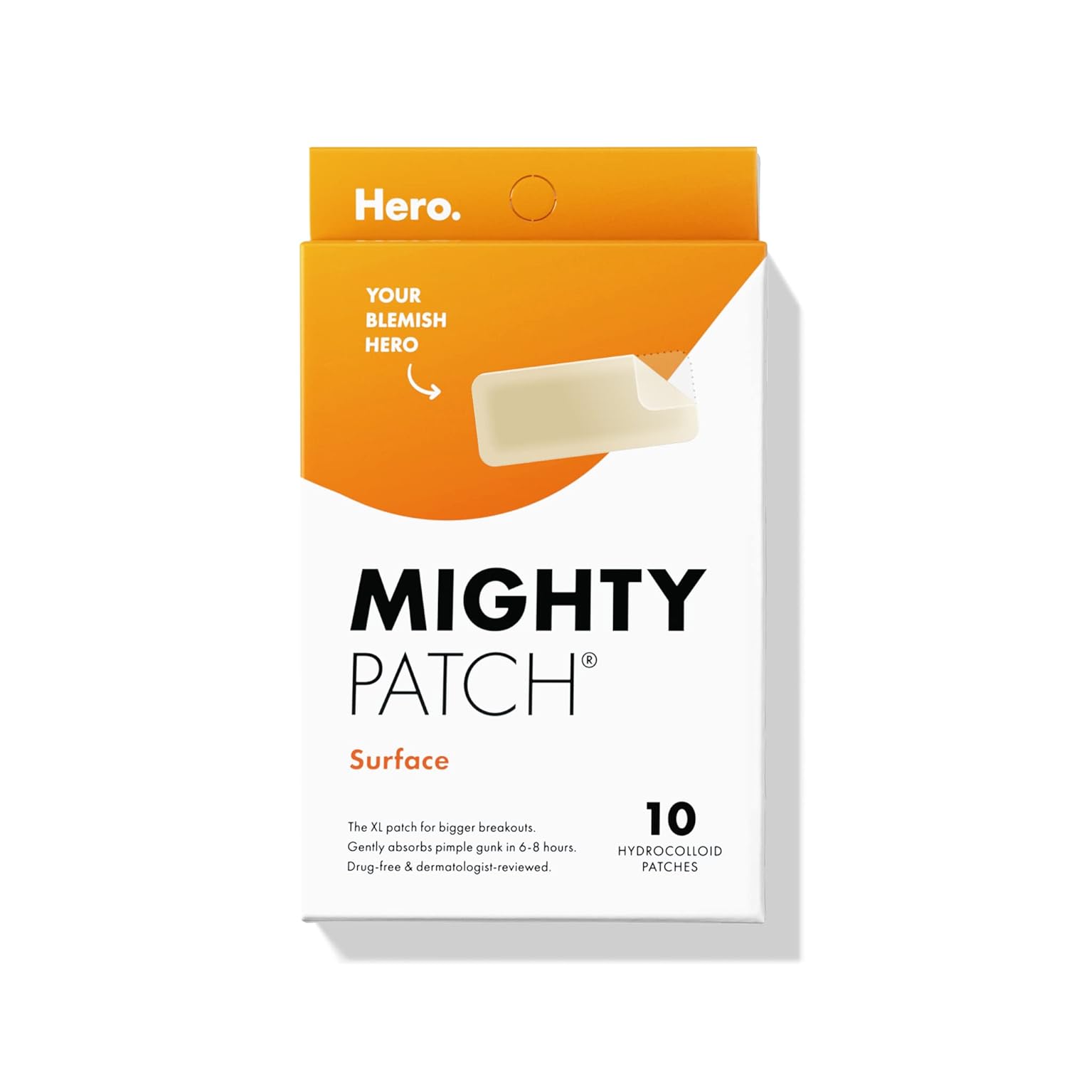 Mighty Patch Hero Cosmetics - Parche de superficie hidrocoloide grande para cuerpo, mejillas, frente y barbilla (10 unidades) image 0