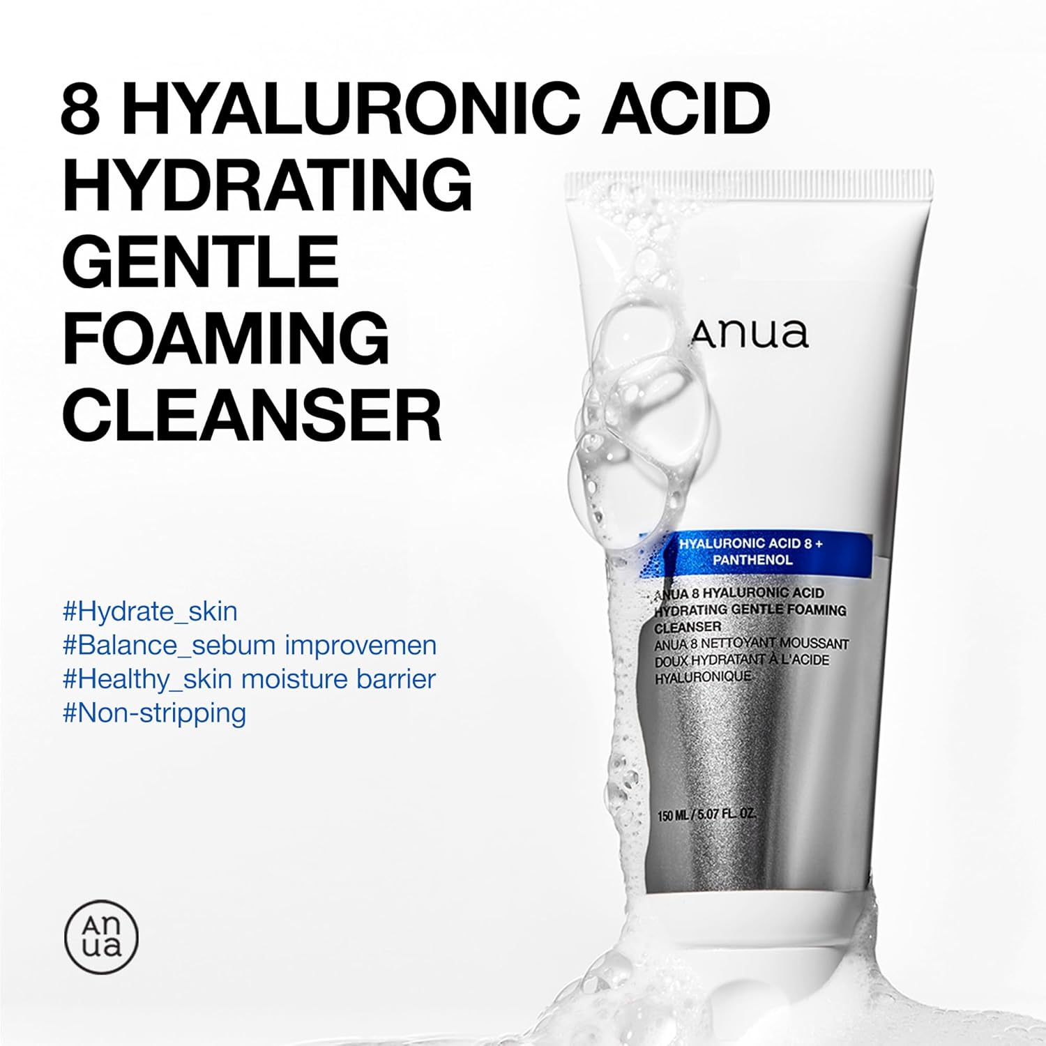 Anua 8 Hyaluronic Acid Hydrating Gentle Foaming Cleanser – Limpiador Espumoso Con Zinc Y Panthenol Para Piel Seca