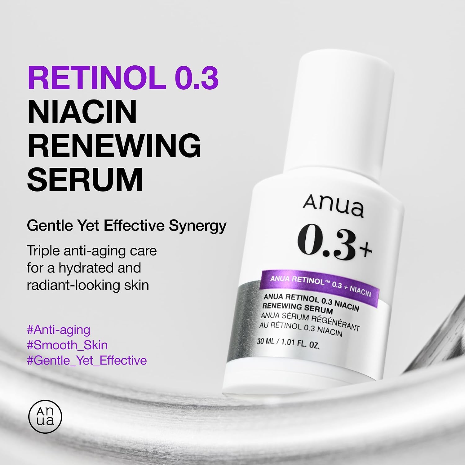 ANUA Retinol Serum Sérum Facial con 0.3% Retinol y 5% Niacinamida Para Textura Uniforme y Piel Radiante 30 ml