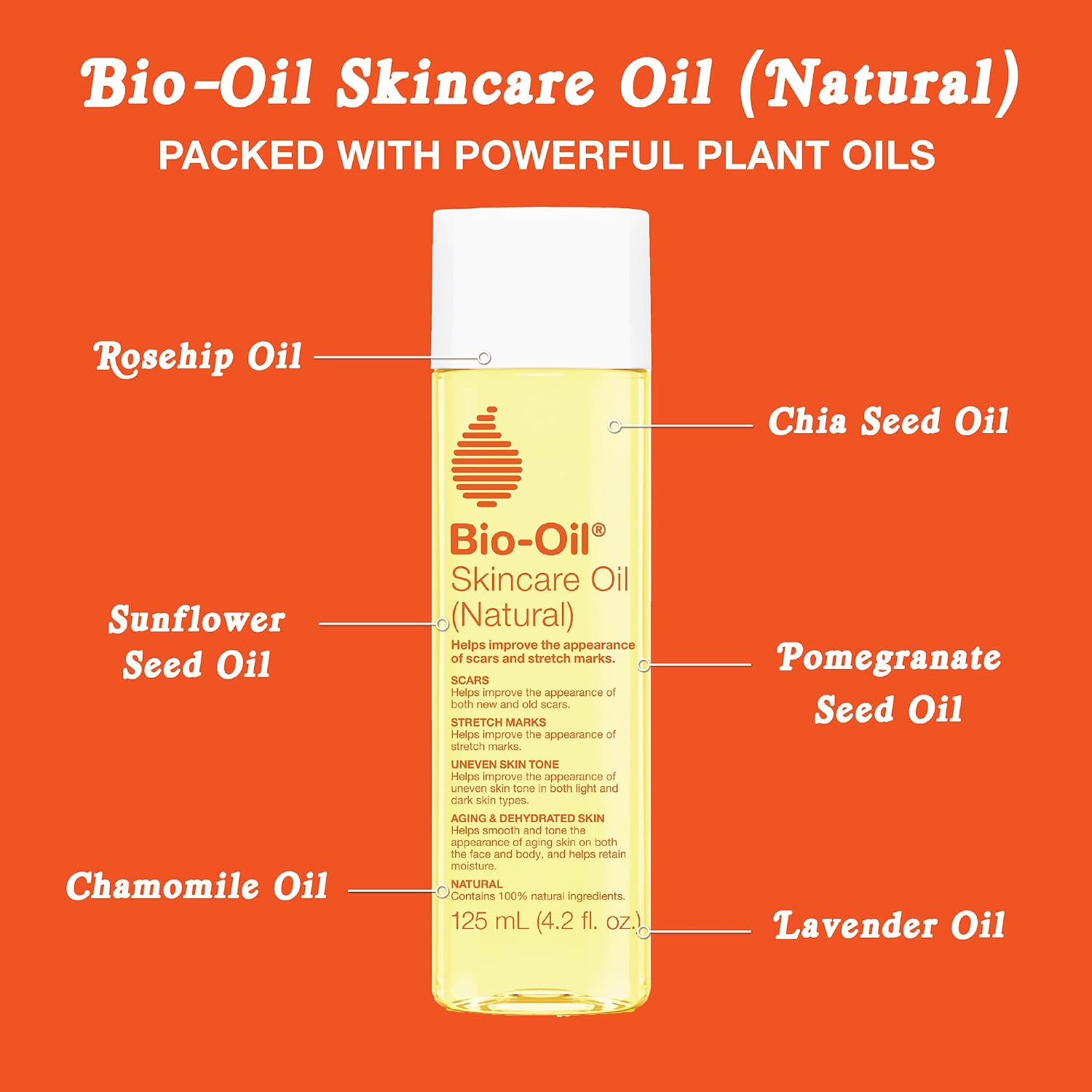 Bio-Oil Skincare Oil Natural – Aceite Corporal Para Cicatrices, Estrías Y Tono Desigual De Piel 125 ML