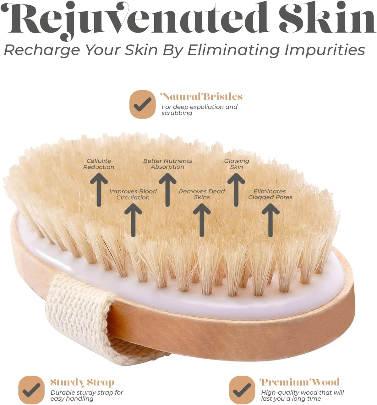 Cepillo Corporal Para Cepillado En Seco – Cerdas Naturales Con Mango De Madera Y Correa Ajustable