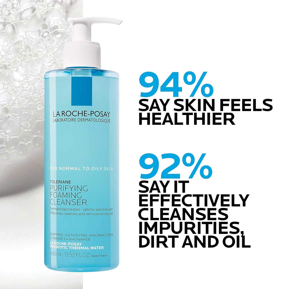 La Roche-Posay Toleriane Purifying Foaming Facial Cleanser – Limpiador Espumoso Con Niacinamida Para Piel Grasa 400 ML