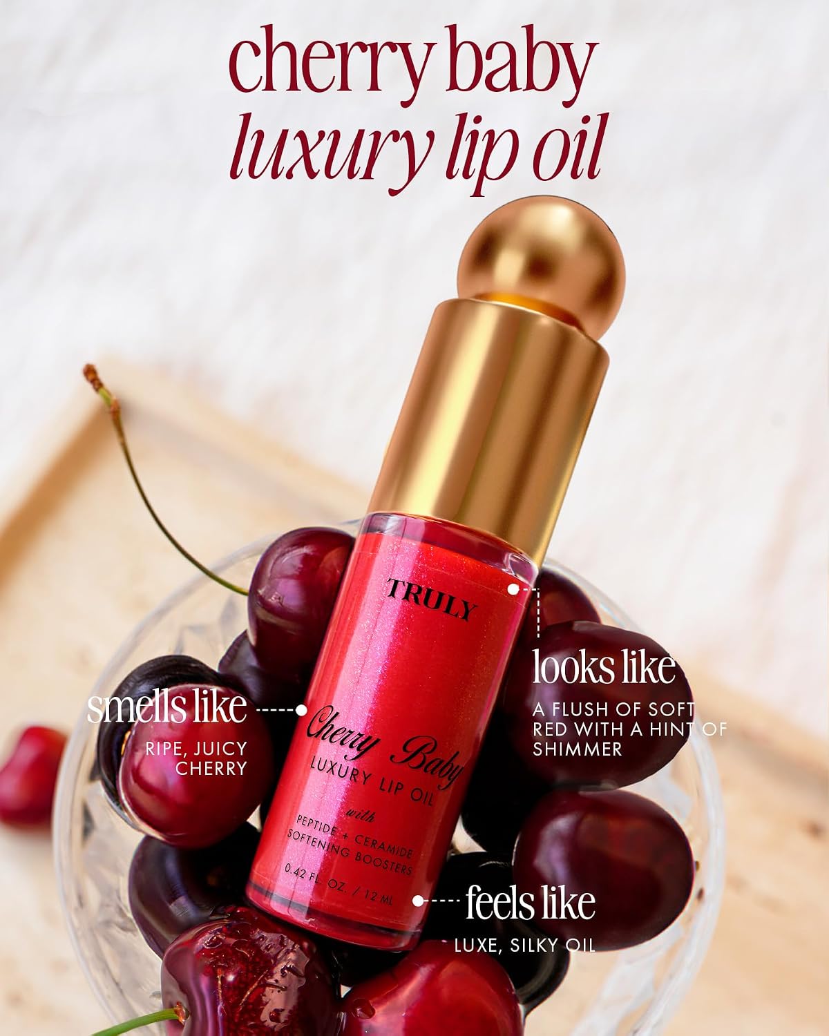 TRULY Beauty Luxury Peptide Lip Oil Cherry Baby Aceite Para Labios Con Péptidos Tono Cherry Baby