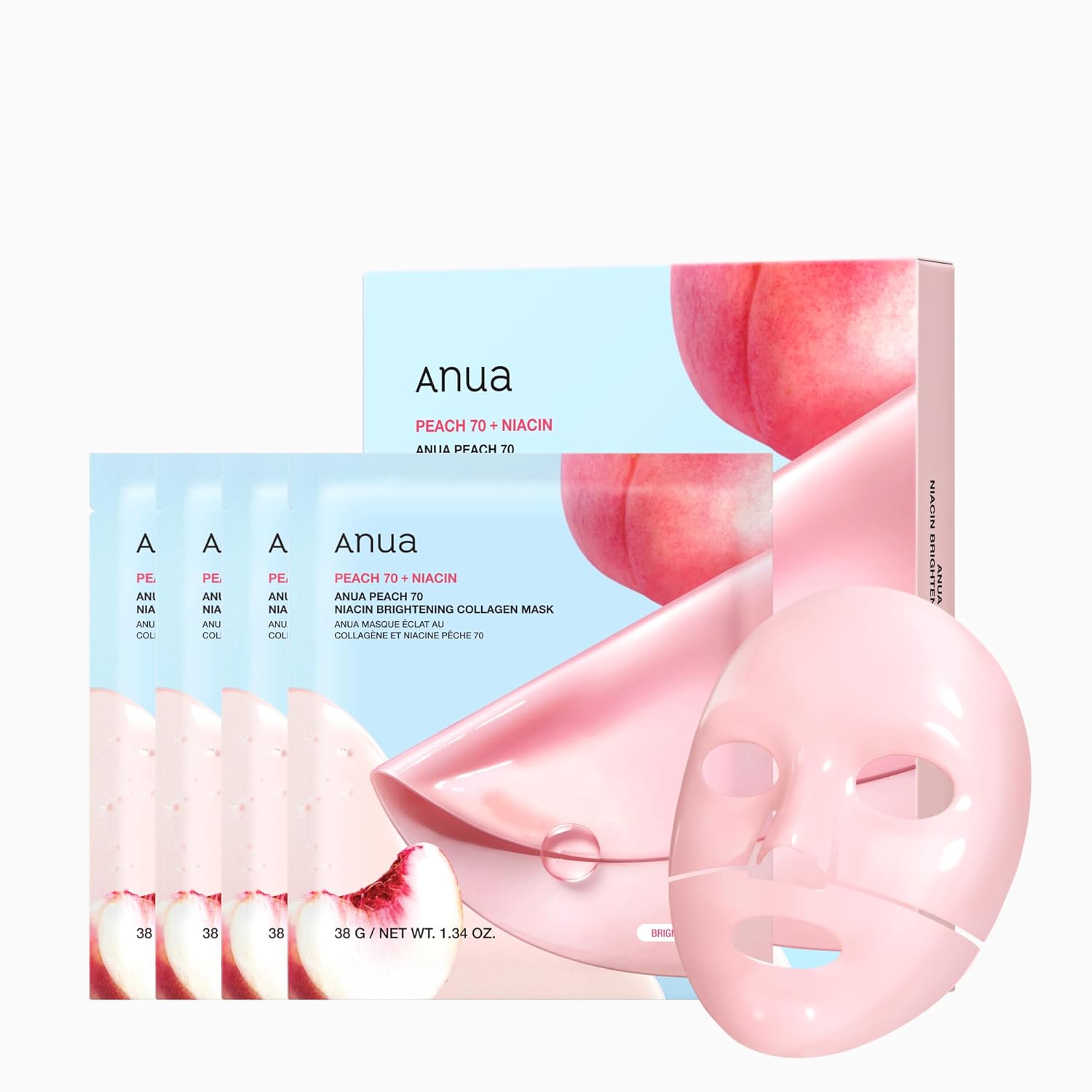 ANUA Peach 70 Niacin Brightening Collagen Mask — Mascarilla Facial Iluminadora con Niacinamida y Extracto de Durazno