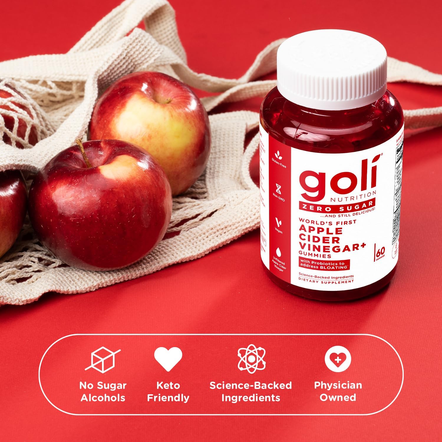Goli Apple Cider Vinegar Gummies Sin Azúcar – Vitaminas en Gomitas de Vinagre de Sidra de Manzana