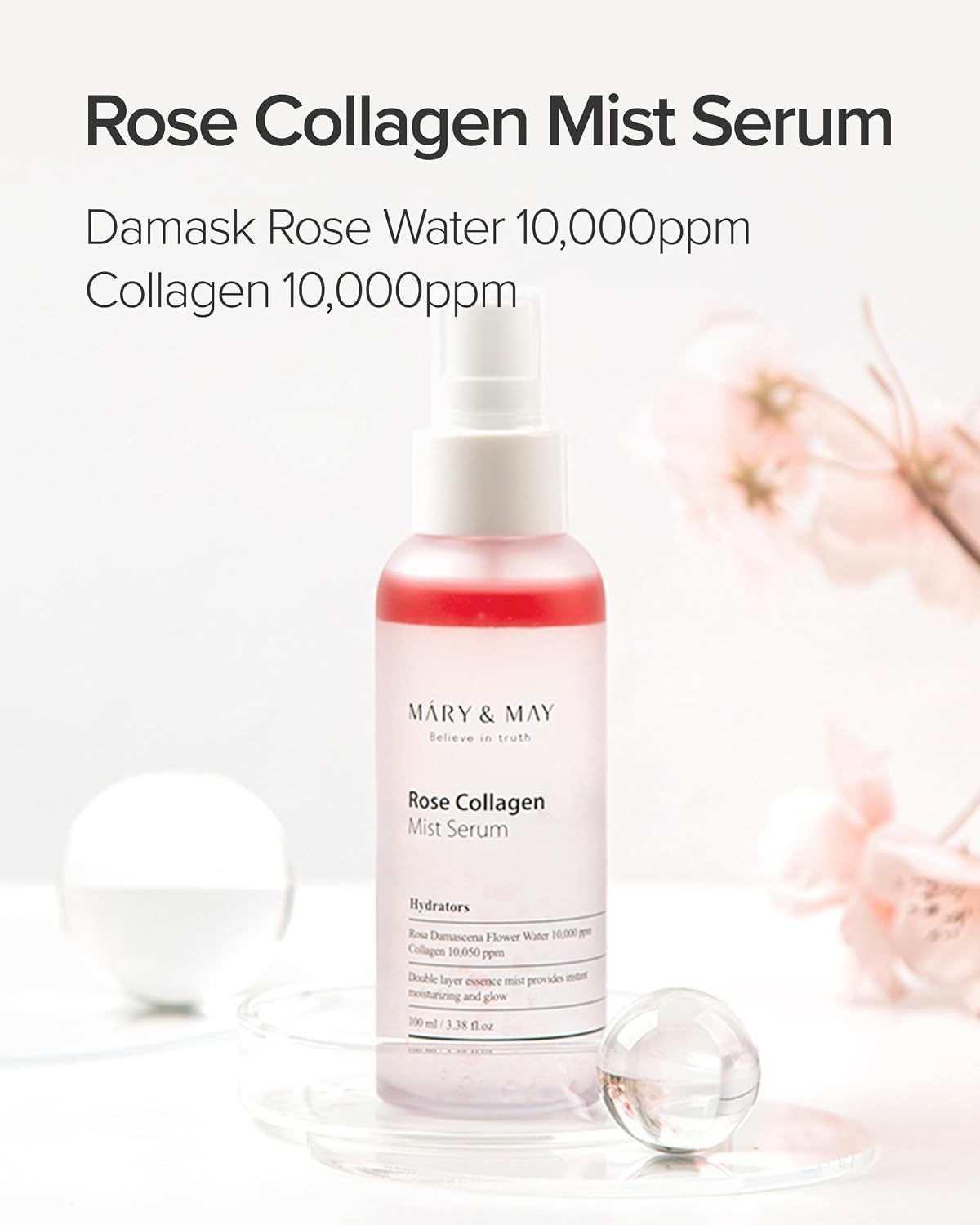 MARY & MAY Rose Collagen Mist Serum Bruma Sérum Facial Con Rosa Y Colágeno 100 ml
