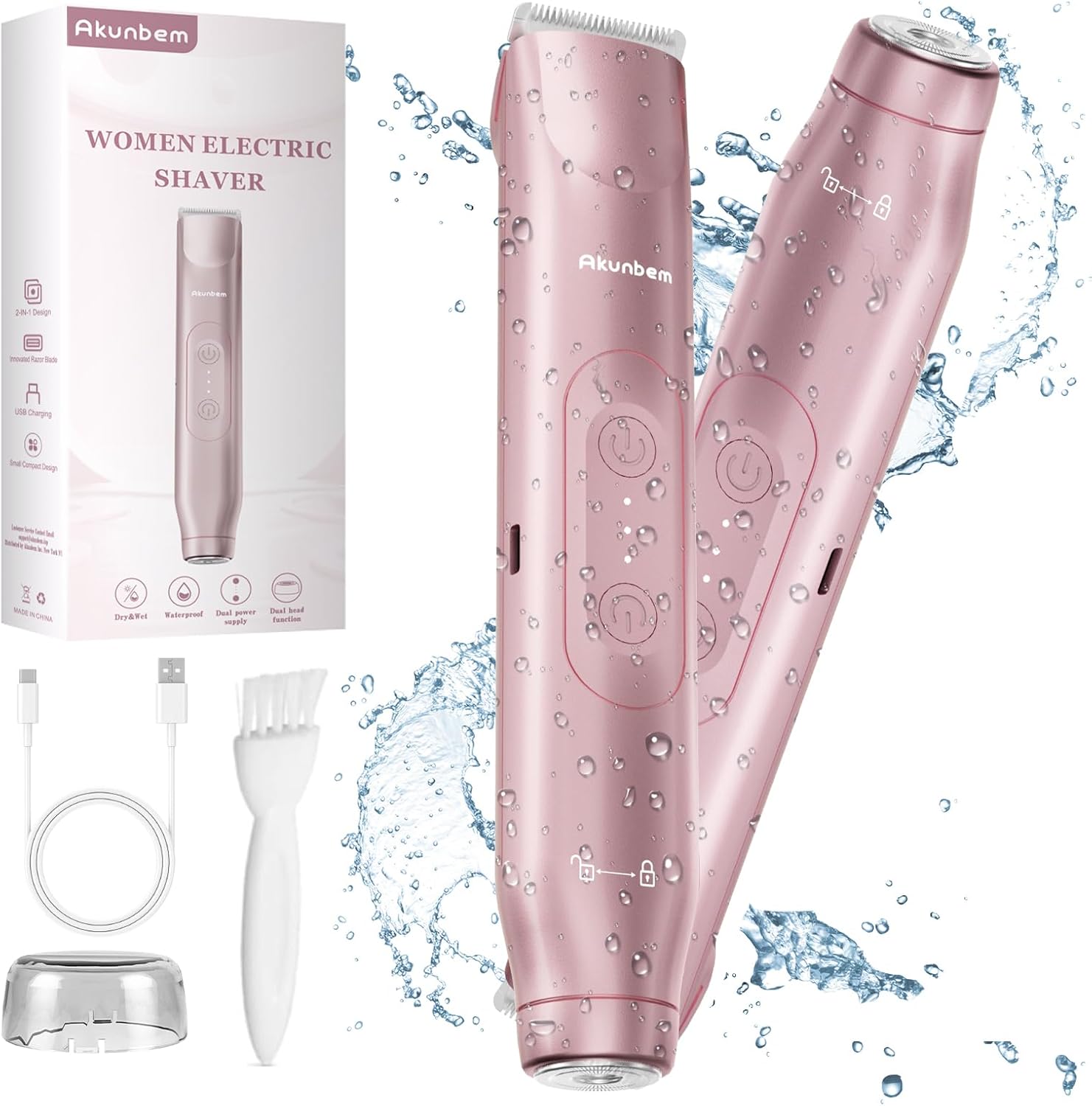 Akunbem Women Electric Shaver Rasuradora Eléctrica Recargable Para Mujer Resistente Al Agua