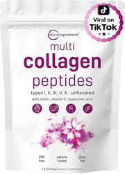 Micro Ingredients Multi Collagen Peptides Powder – Colágeno Hidrolizado Con Biotina Y Vitamina C 1 LB