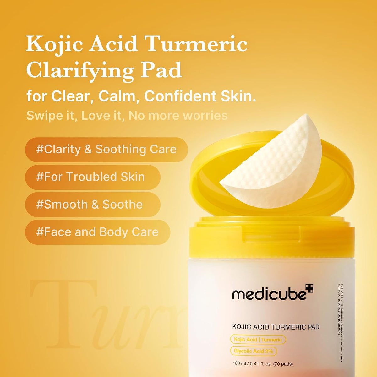 Medicube Kojic Acid Turmeric Pad 70 Unidades – Pads Exfoliantes Iluminadores Con Ácido Kójico Y Cúrcuma 160 ML