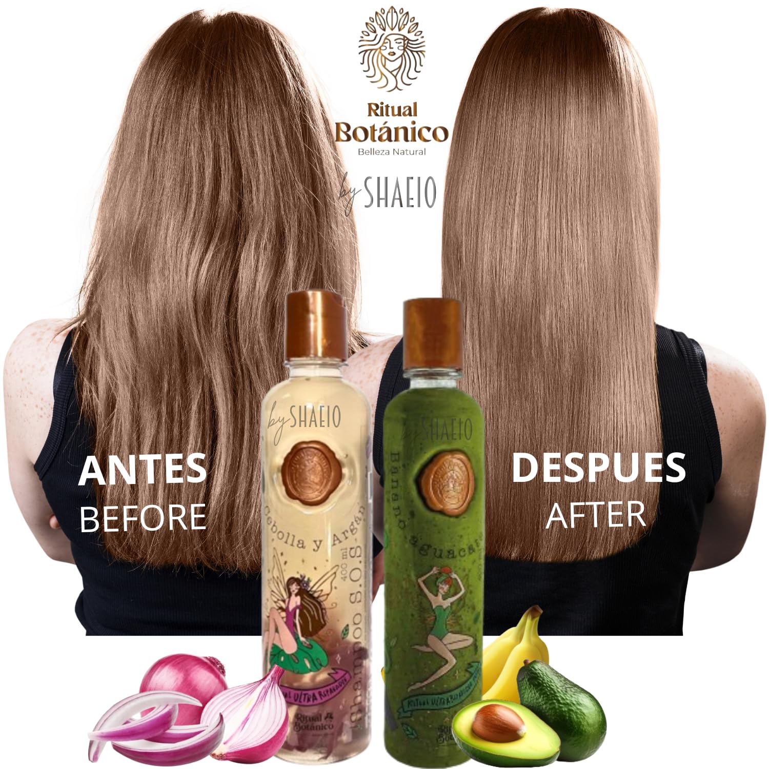 RITUALBOTANICO Kit S.O.S. Acelerador De Crecimiento Champú De Cebolla Y Argán + Tratamiento Intensivo PLEX De Banano Y Aguacate