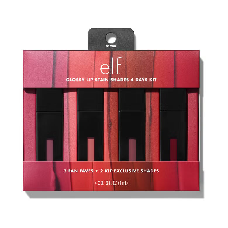 ELF Glossy Lip Stain Shades 4 Days Kit — Set De Tintas Labiales Con Brillo y Larga Duración (4 Tonos)