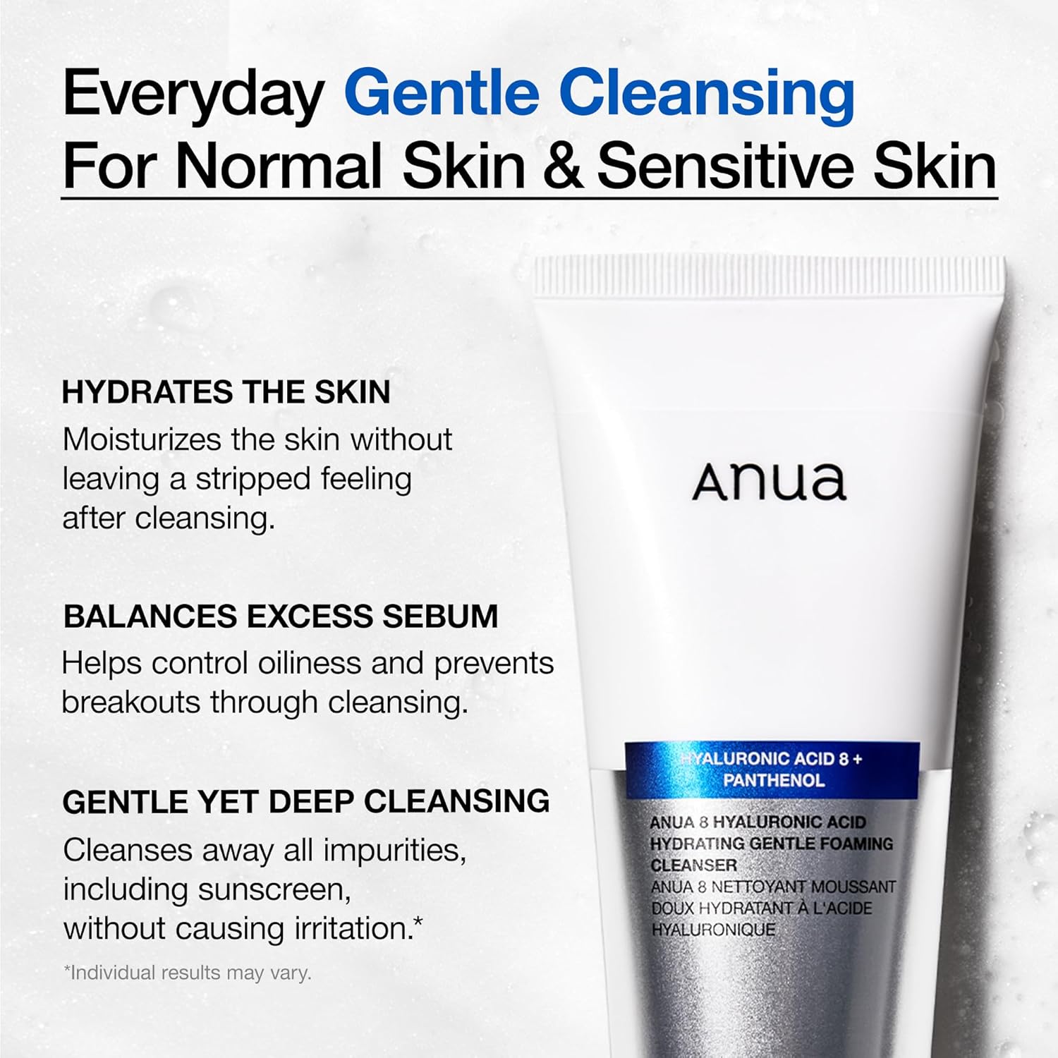 Anua 8 Hyaluronic Acid Hydrating Gentle Foaming Cleanser – Limpiador Espumoso Con Zinc Y Panthenol Para Piel Seca