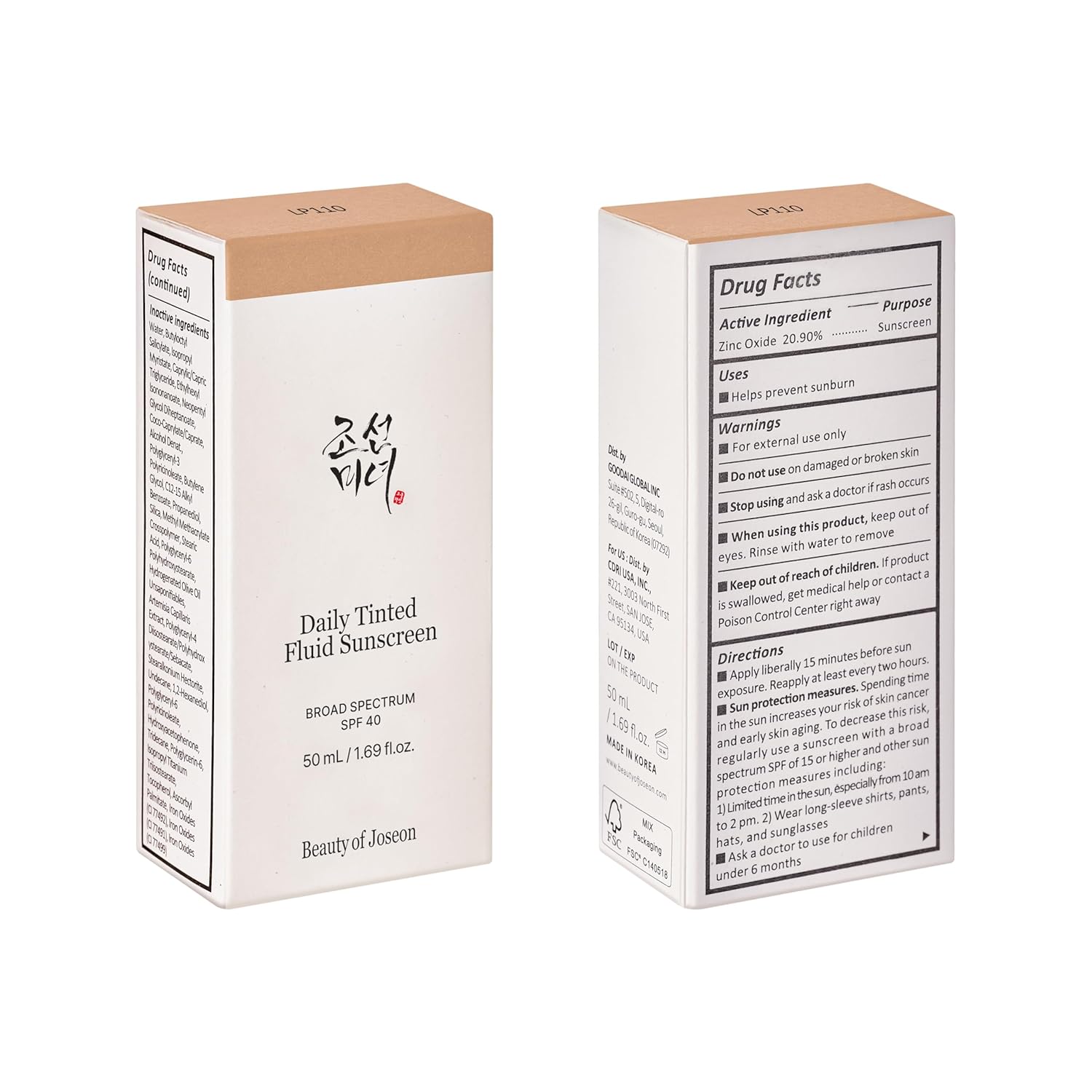 Beauty of Joseon Protector Solar Líquido Tintado SPF 40 – Hidratación Facial Coreana 50 mL Tono LP110
