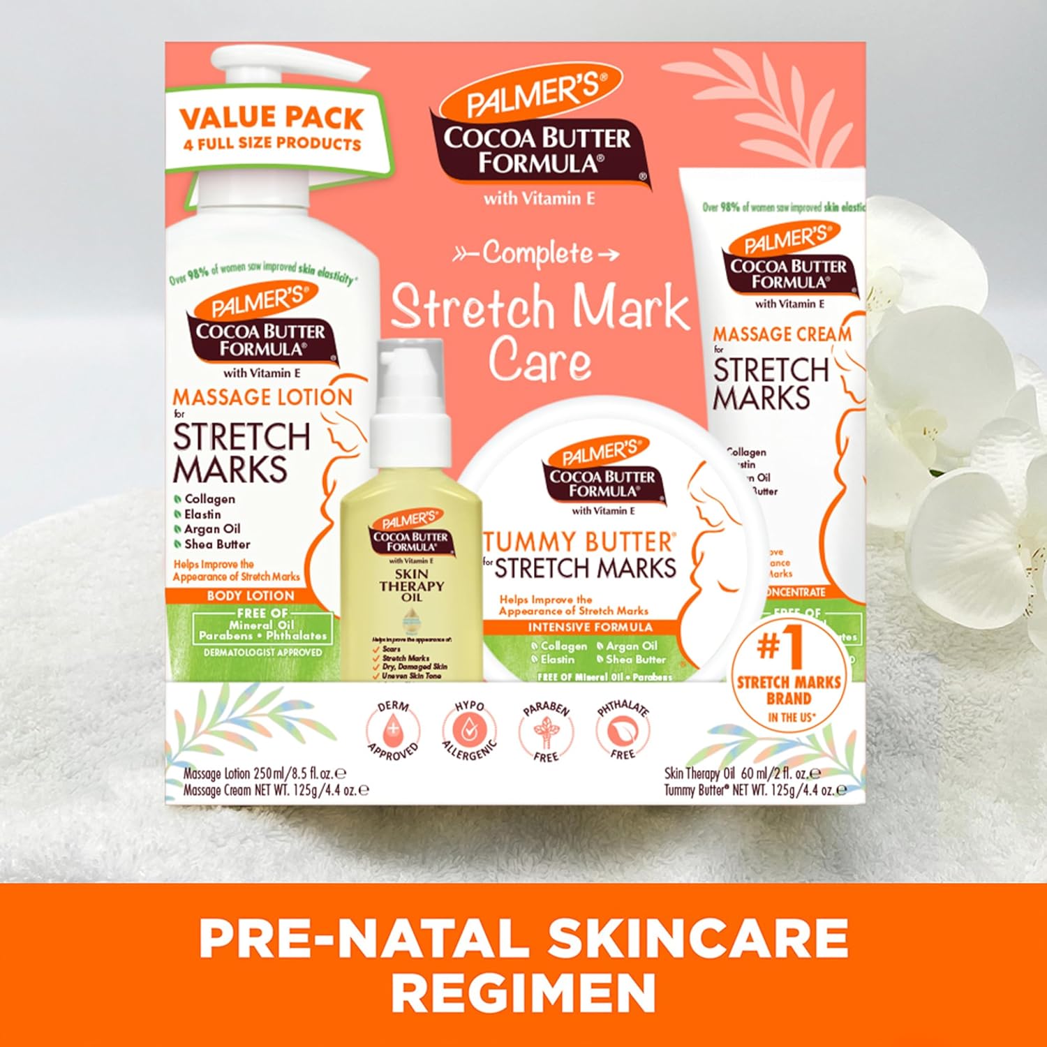 Palmer's Cocoa Butter Formula Complete Stretch Mark Care Kit Set Completo Para Estrías (4 Piezas)