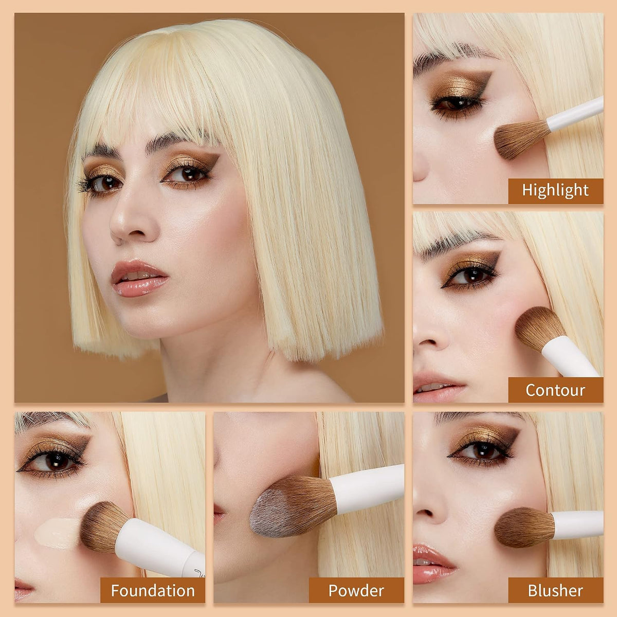 Jessup Set De 14 Brochas De Maquillaje – Pinceles Profesionales Para Rostro Y Ojos