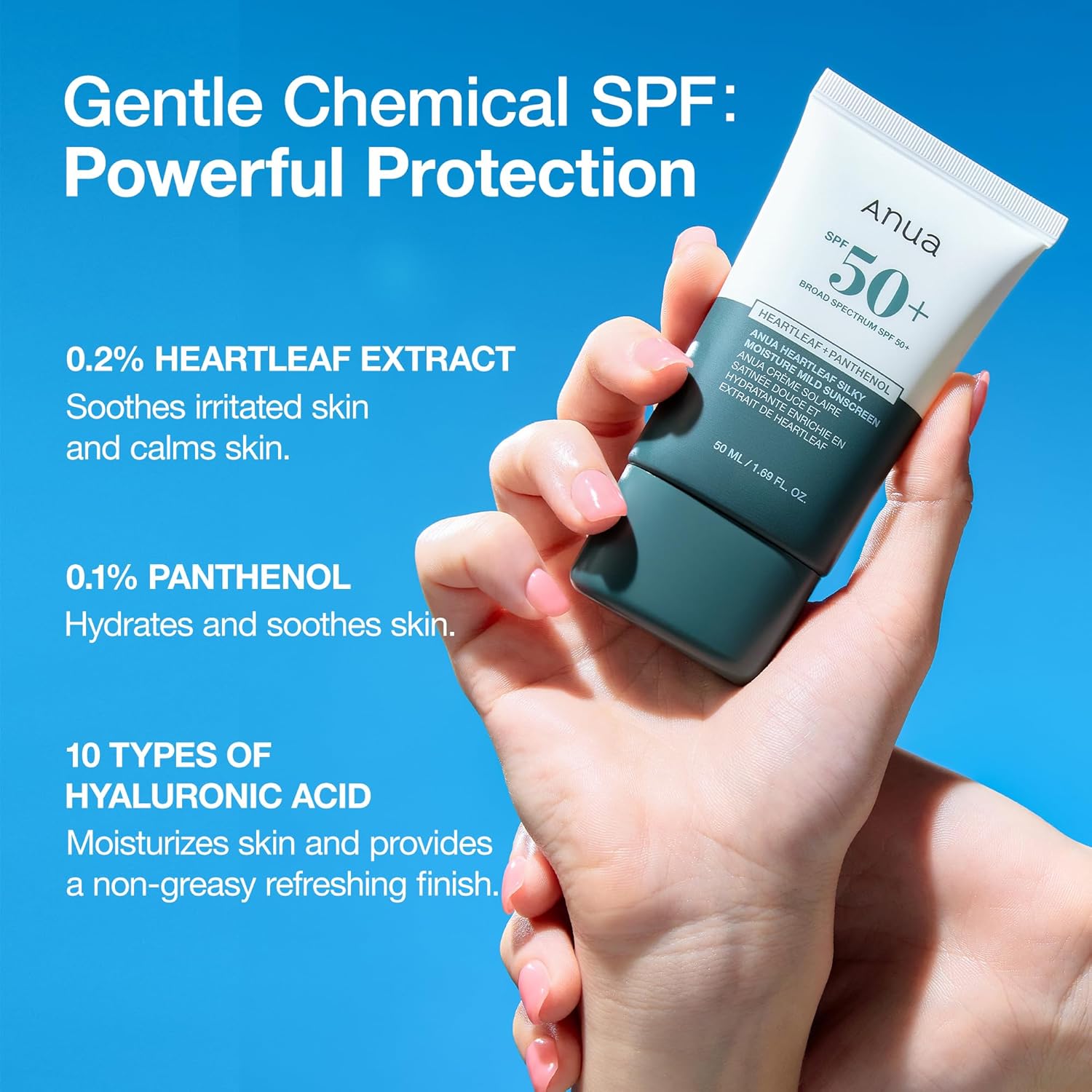 Anua Heartleaf Silky Moisture Mild Sunscreen SPF50+ PA++++ | Protector Solar Facial