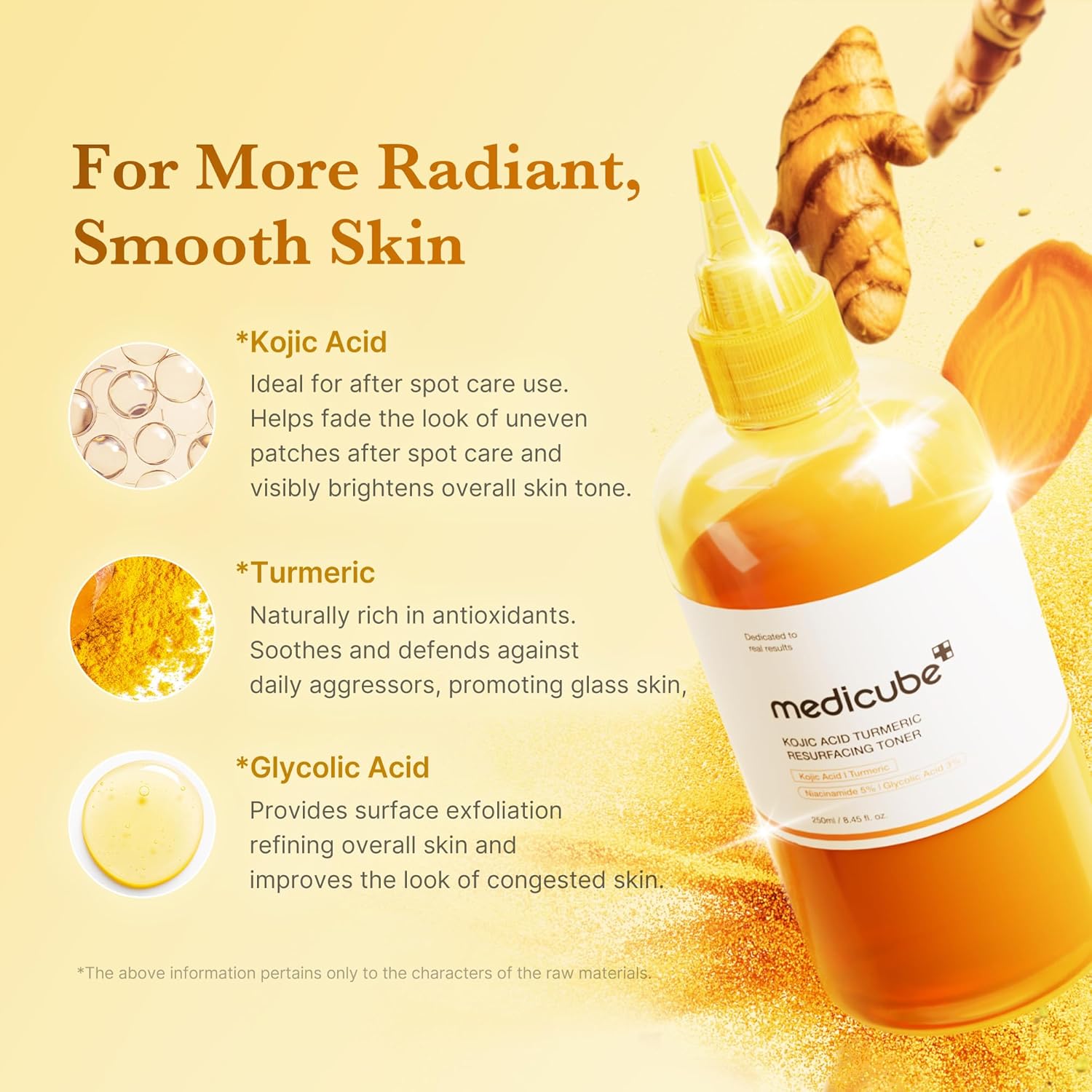MEDICUBE Kojic Acid Turmeric Smoothing Toner Tónico Exfoliante Iluminador Para Rostro Y Cuerpo 250 ml