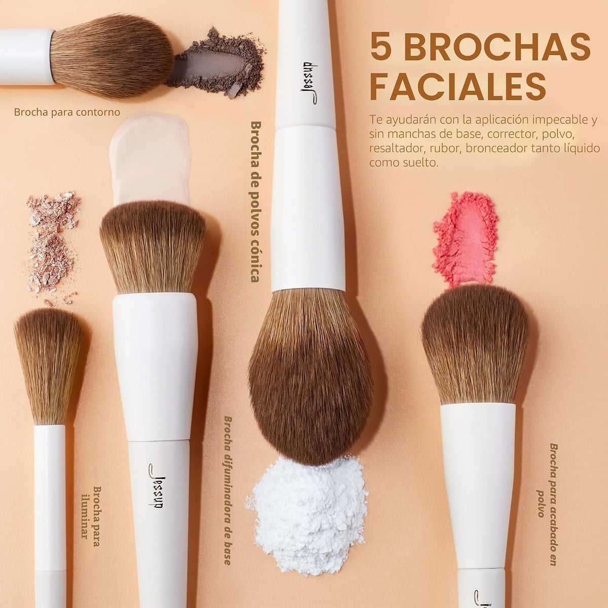 Jessup Set De 14 Brochas De Maquillaje – Pinceles Profesionales Para Rostro Y Ojos