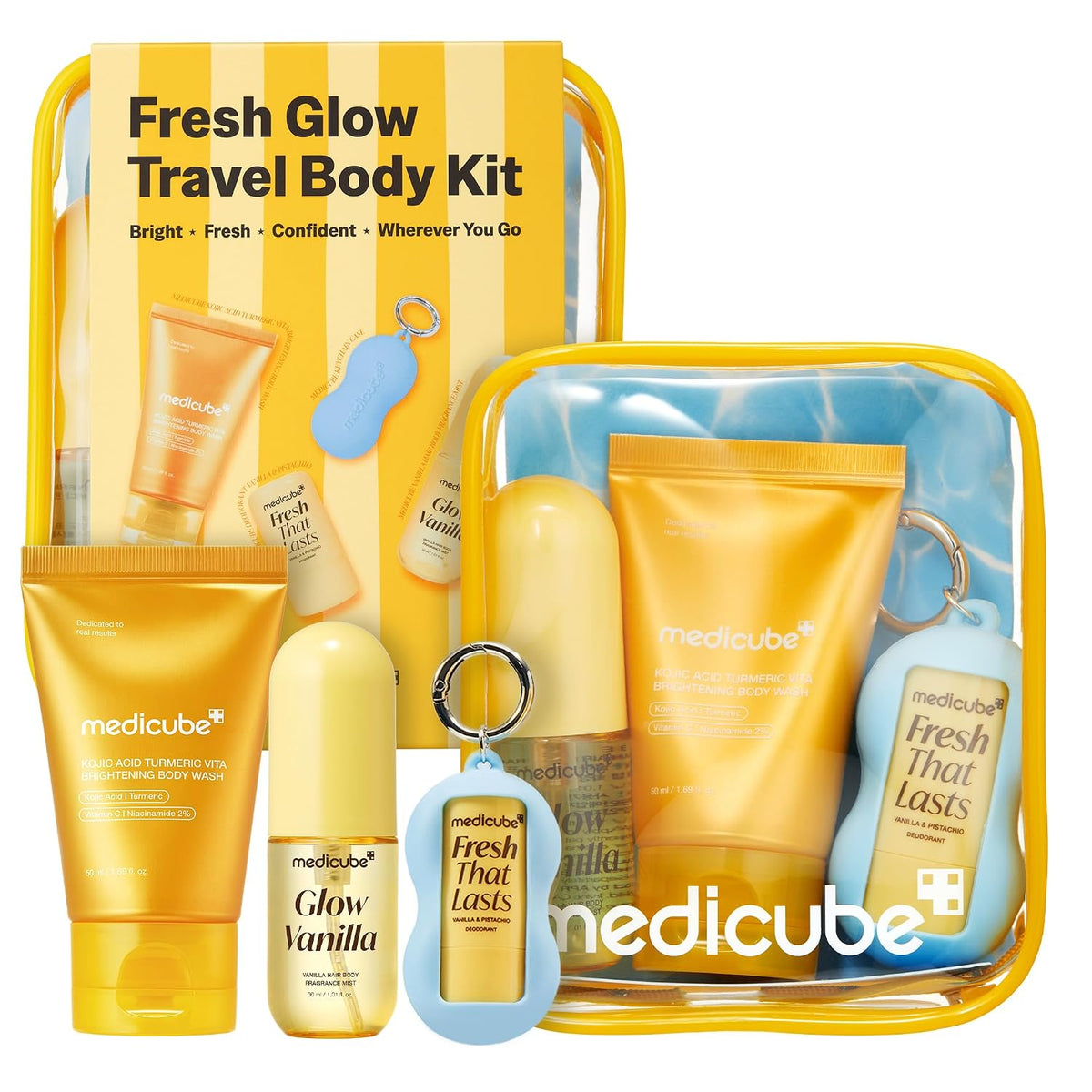 Medicube Fresh Glow Travel Body Kit – Set De Viaje 3 Piezas: Gel De Baño, Desodorante Y Bruma Para Cabello Y Cuerpo