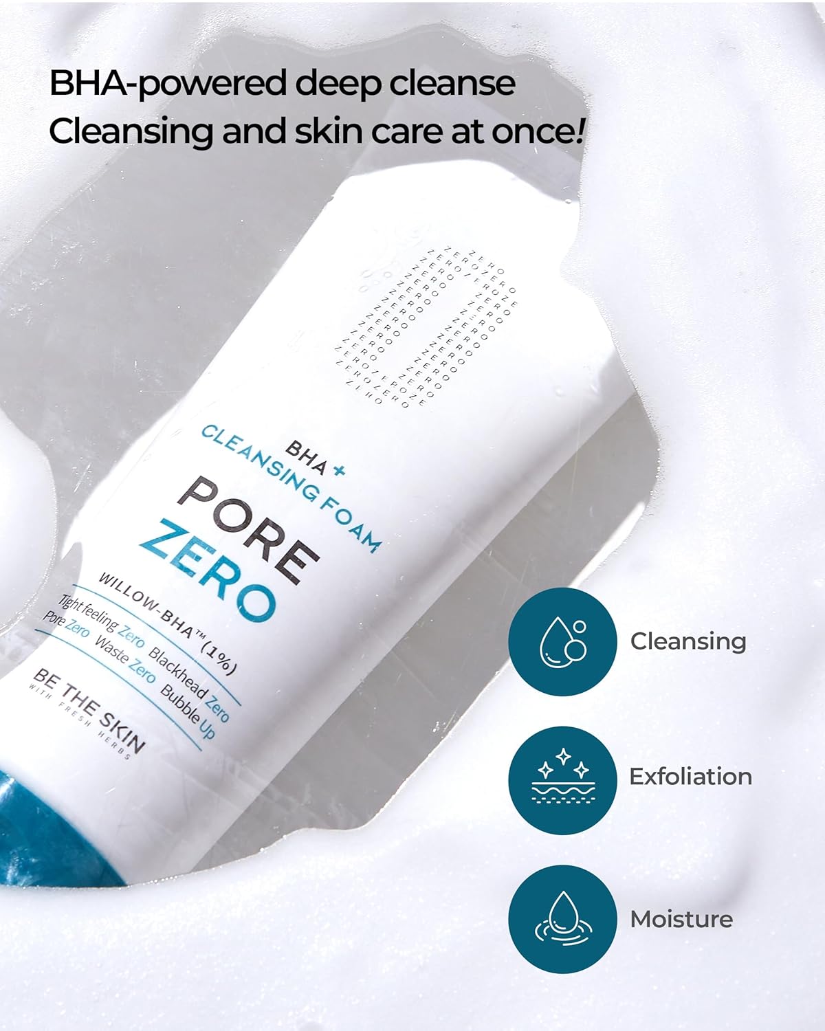 Be The Skin BHA+ Pore Zero Cleansing Foam Limpiador Facial Espuma Con BHA Natural Control De Poros Y Sebo Sin Irritación 150ml