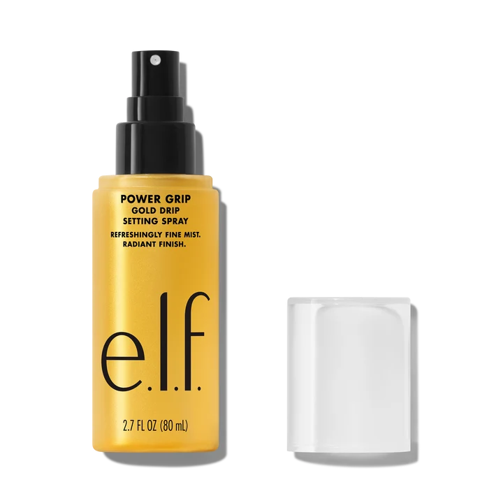 ELF Power Grip Gold Drip Setting Spray – Spray Fijador Bifásico Con Destellos Dorados Y Aloe 80 ML
