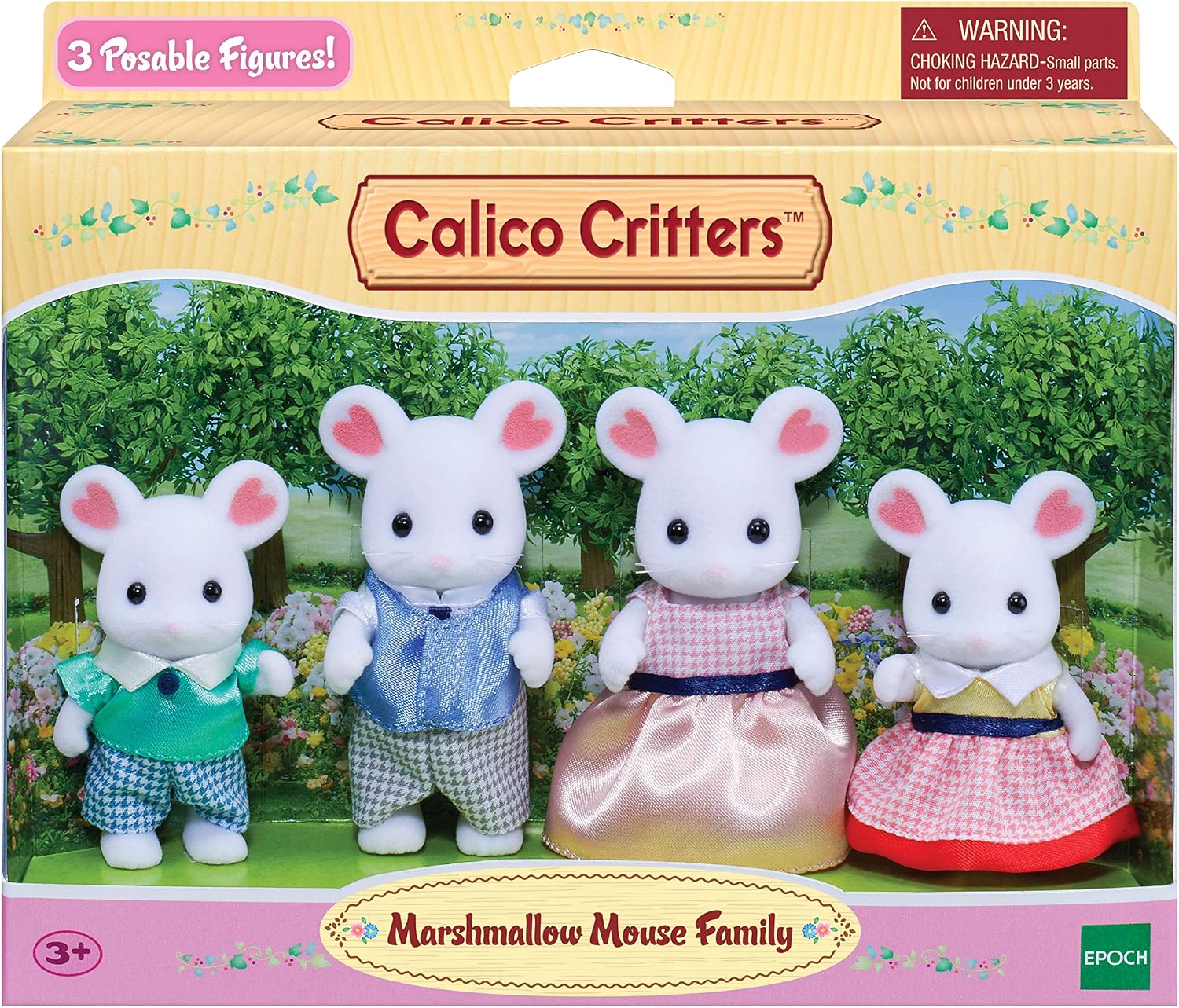 Calico Critters Marshmallow Mouse Family – Set De 4 Figuras Coleccionables Con Ropa Removible