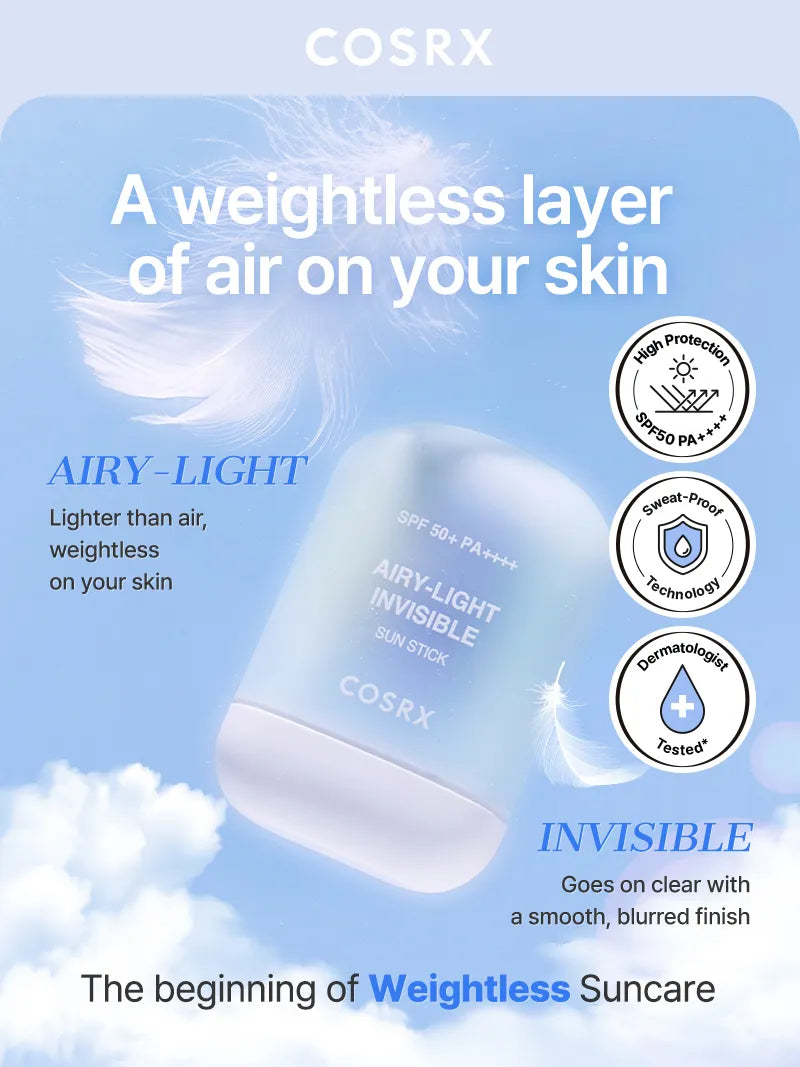COSRX Airy-Light Invisible Sun Stick SPF50+ PA++++ | Protector Solar en Barra Ligero y Transparente