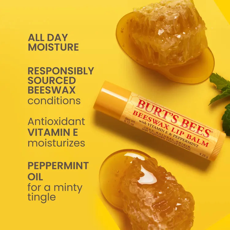 Burt’s Bees Beeswax Lip Balm Duo Pack – Bálsamo Labial 100% De Origen Natural Con Cera De Abeja, Vitamina E Y Menta (2 Unidades)