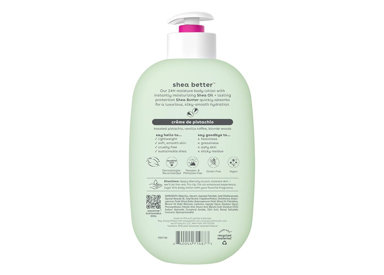 EOS Shea Better Loción Corporal De Pistacho – Hidratación 24H Con Manteca De Karité Vegana 16 oz