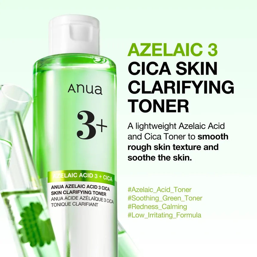 Anua Azelaic Acid 3 Cica Skin Clarifying Toner — Tónico Facial Con Ácido Azelaico Y Centella Asiática Para Piel Clara Y Equilibrada 250 mL