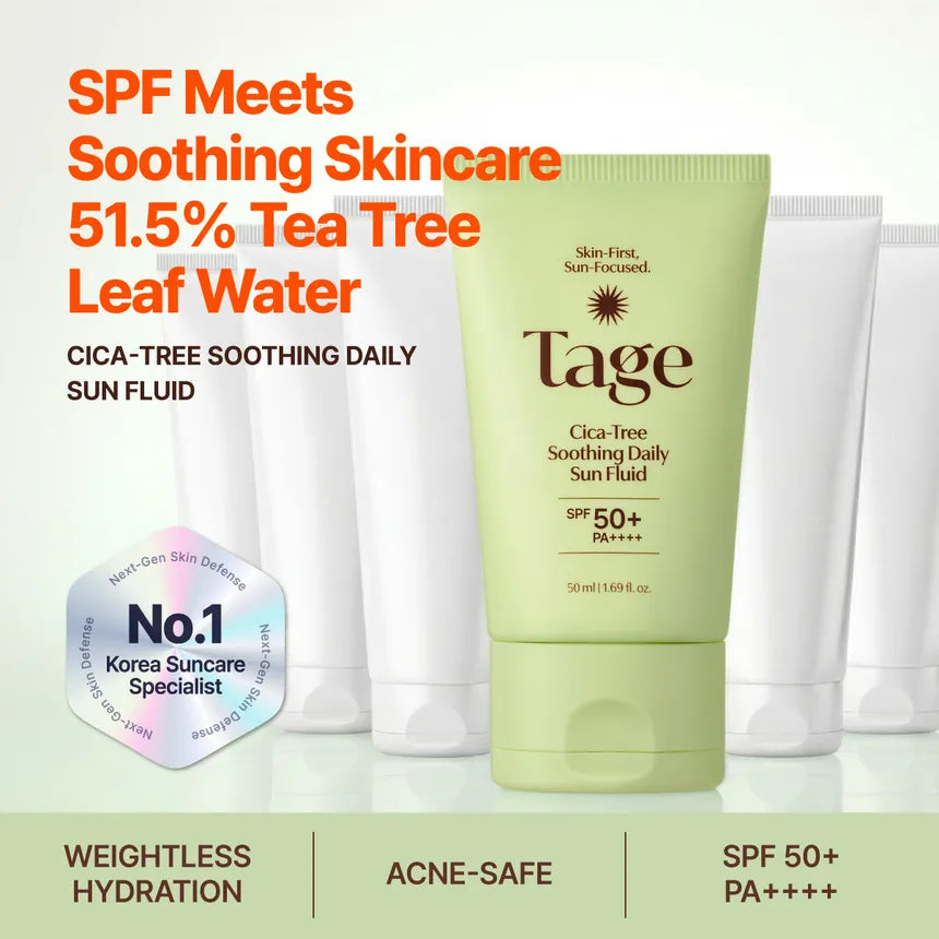 Tage Cica-Tree Soothing Daily Sun Fluid SPF50+ PA++++ – Protector Solar Calmante Con Árbol De Té Y PDRN 50 ML