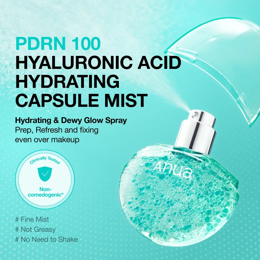 Anua PDRN Hyaluronic Acid Hydrating Capsule Mist Mini – Bruma Facial Con PDRN, Colágeno Y Cápsulas De Aceite 30 ML